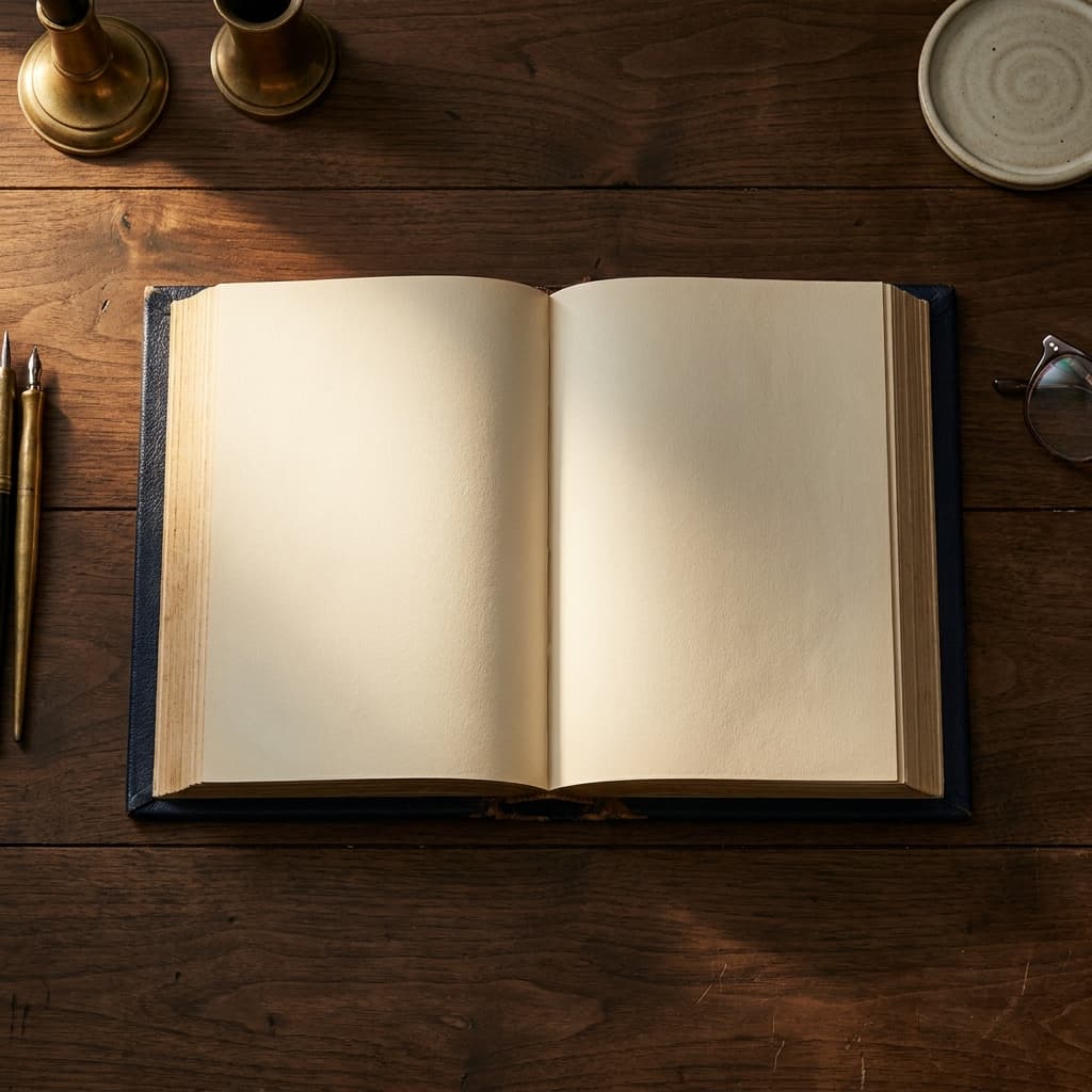 Open leather-bound legal book on a dark walnut desk