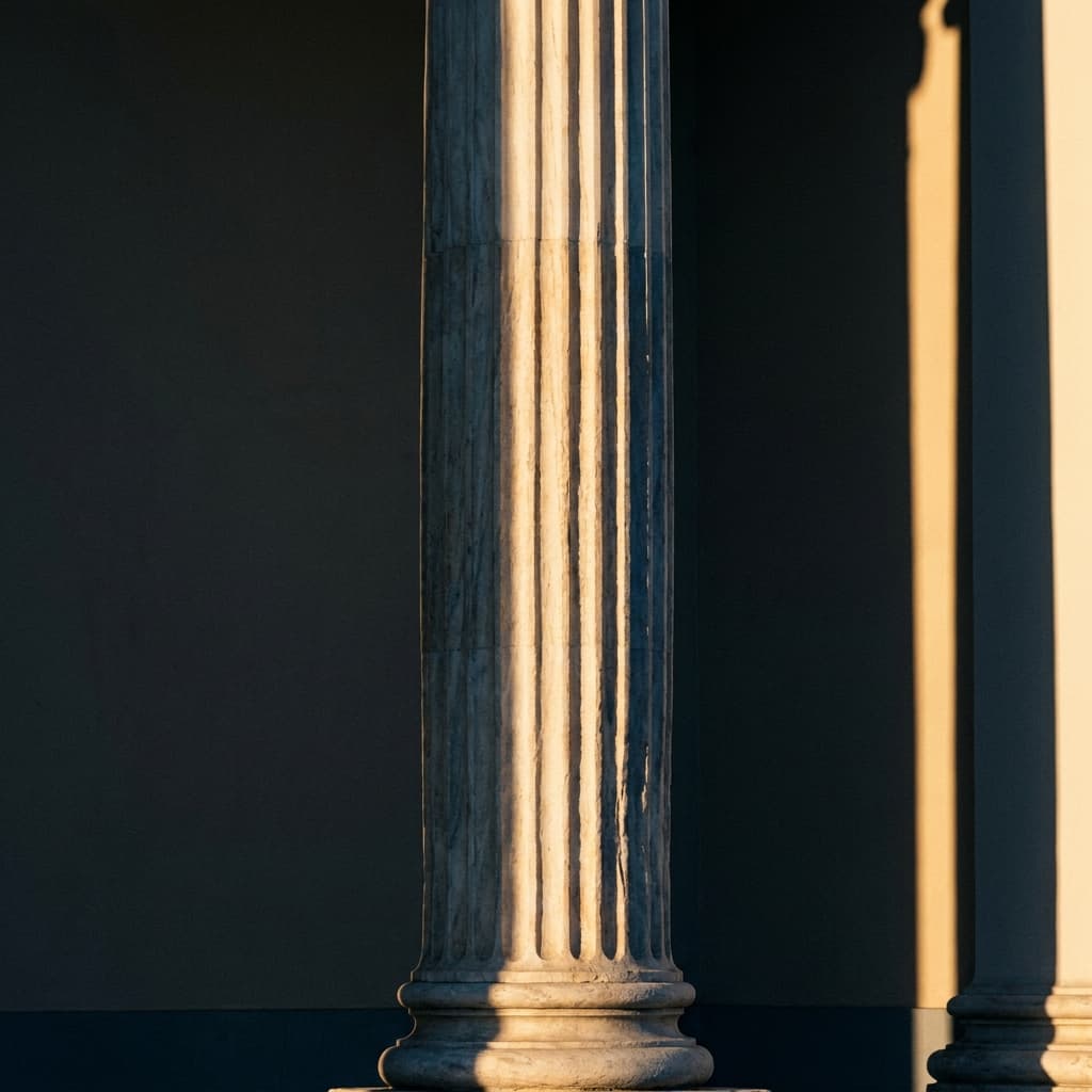 Classical marble column at golden hour